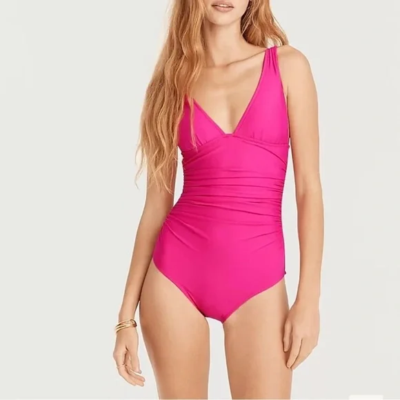 NWOT J.Crew Ruched V-Neck One Piece Swimsuit - Picture 1 of 10